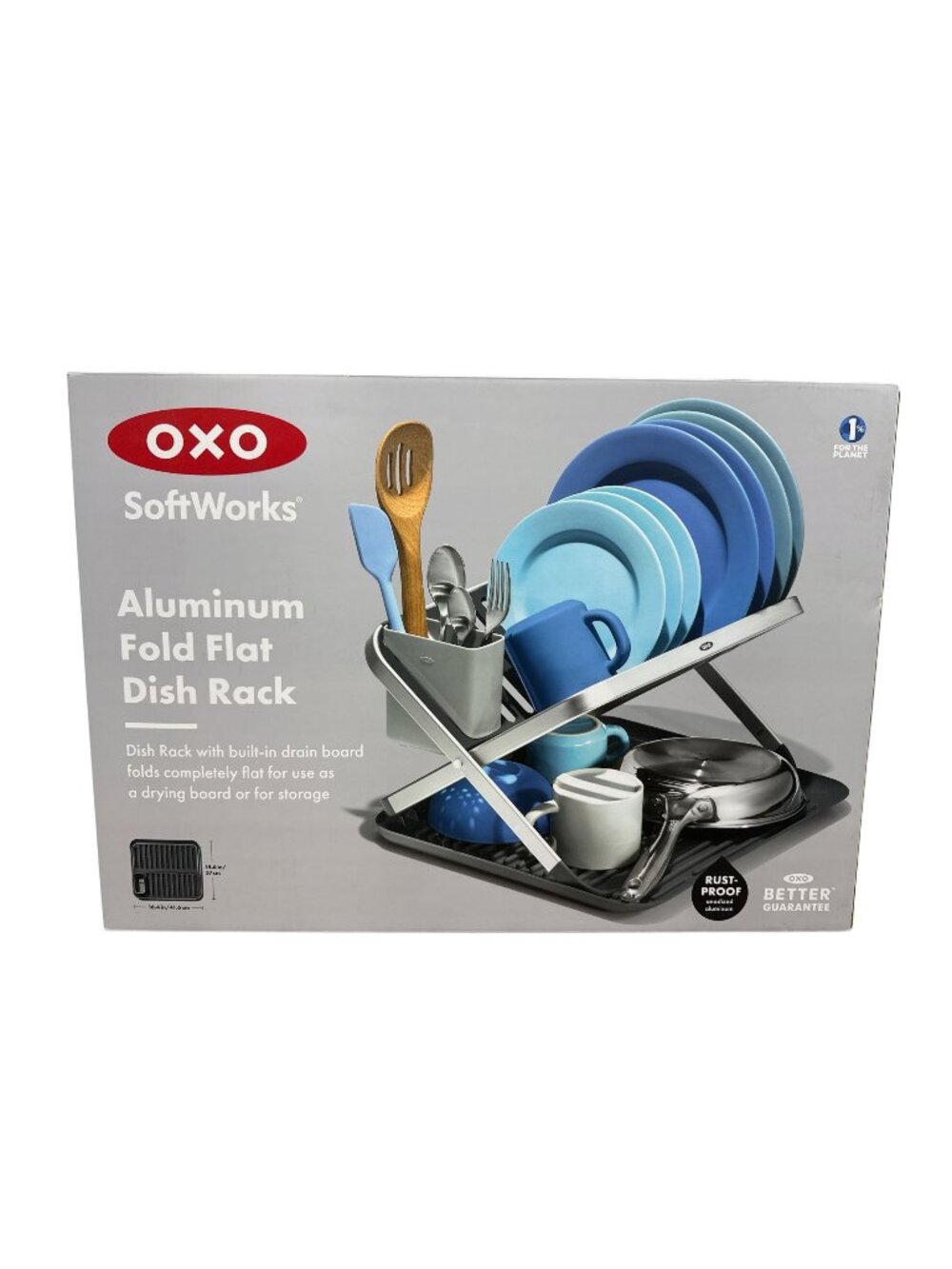 OXO SoftWorks Aluminum Fold Flat Dish Rack With Drain Board - Rust-Proof Space-S